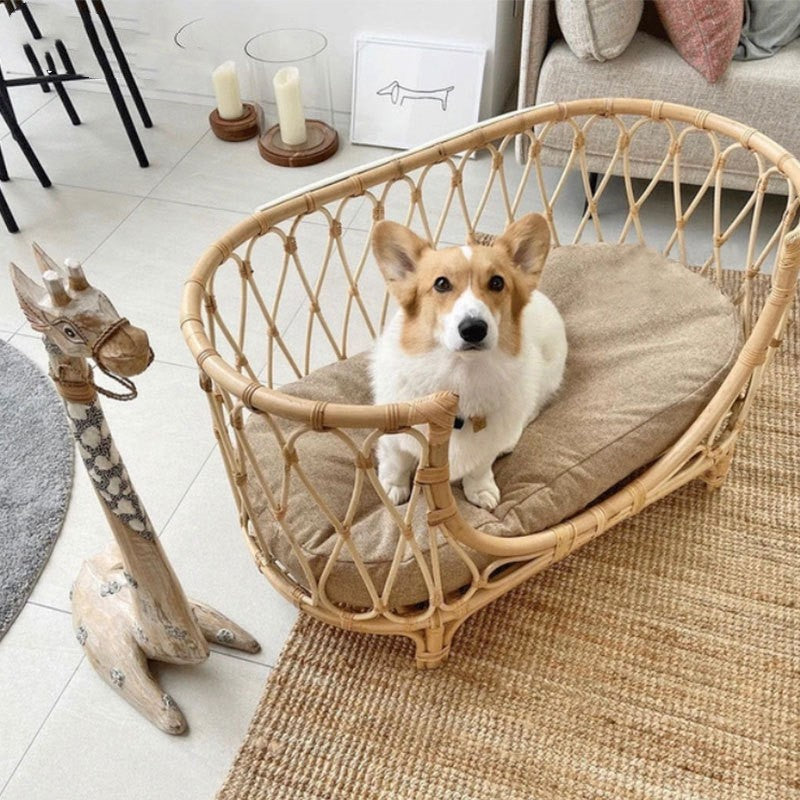 Monty’s Heritage Handcrafted Rattan-Woven Pet Sofa